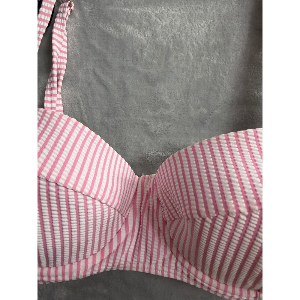 Kate Spade Pink White Seersucker Stripe Underwire Balconette Bikini Top Sz XL - Picture 5 of 9